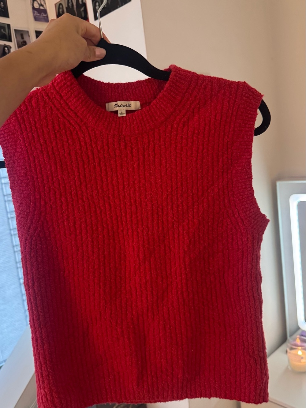 Madewell Bright Red Ribbed Knit Sleeveless Crewneck